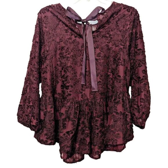 Women's Altar'd State Floral Peplum Burgundy Top Size L - Picture 2 of 11